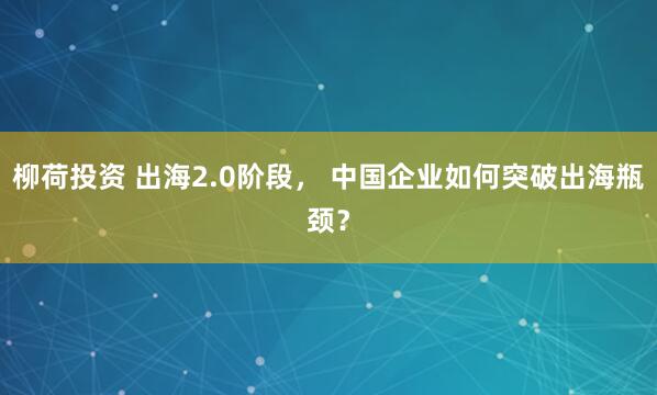 柳荷投资 出海2.0阶段， 中国企业如何突破出海瓶颈？